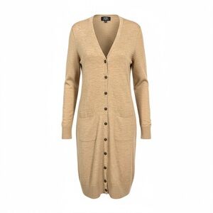 Lord & Taylor Extra Fine Merino Long Cardigan Tan Wool Petite M